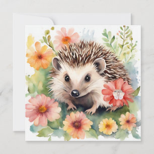 Aquarel Egel en Bloemen Kaart