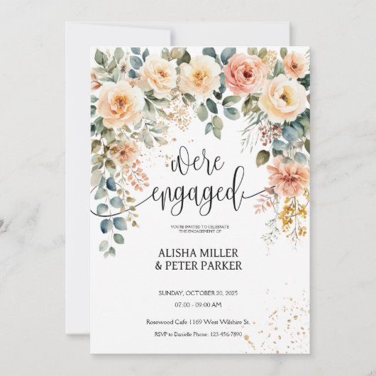 Aquarel Elegant Bloem Engagementfeest Save The Date (Voorkant)