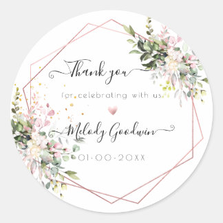 Aquarel Elegante Roze Eucalyptus Bedankt Ronde Sticker