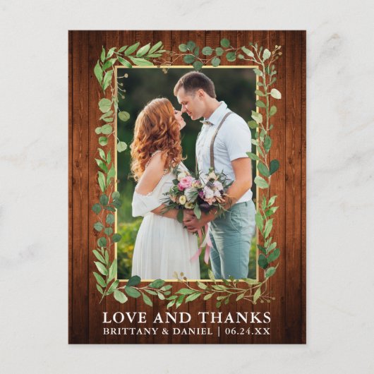 Aquarel Eucalyptus Hout Gouden Liefde en Dank Briefkaart (Voorkant)