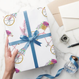 Aquarel Fiets Bezorgt Cake & Bloemen Cadeaupapier