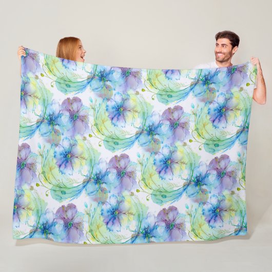 Aquarel florale werveling fleece deken (In situ)