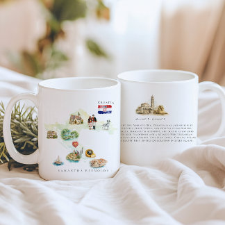 Aquarel geïllustreerde kaart Kroatië | Monogram Koffiemok