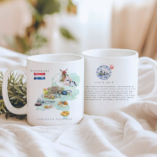 Aquarel geïllustreerde kaart Nederland   Monogram Koffiemok