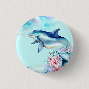 Aquarel geschilderde dolfijn ronde button 3,2 cm