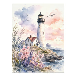 Aquarel Geschilderde Vuurtoren Foto Afdruk