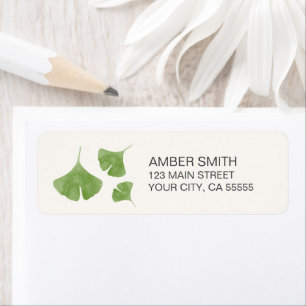 Aquarel Ginkgo Blad Trio Natuur Thema Etiket
