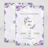 Aquarel Goud & Paars Uitnodiging (Voorkant / Achterkant)