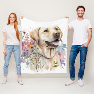 Aquarel Gouden Labrador Retriever en Bloemen Fleece Deken