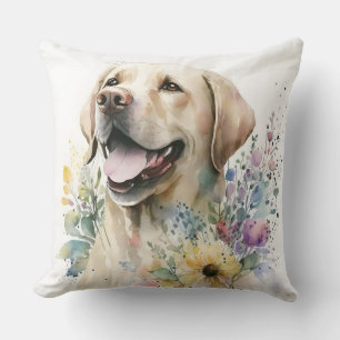 Aquarel Gouden Labrador Retriever en Bloemen Kussen