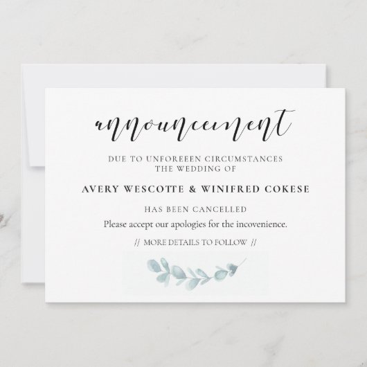 Aquarel groen aankondiging van afgelasting (Voorkant)