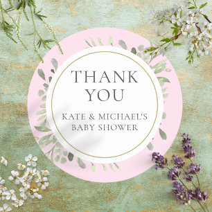 Aquarel Groene Baby Roze Shower Bedankt Ronde Sticker