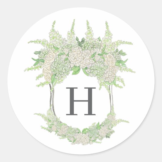 Aquarel Groene en Witte Hortensia Bruiloftskam Ronde Sticker (Voorkant)