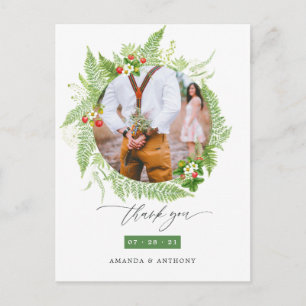 Aquarel Groene Huwelijksfoto Bedankt Briefkaart
