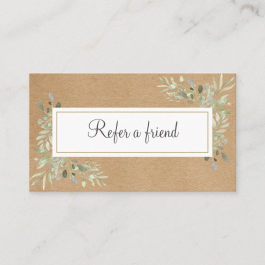 Aquarel Groene Tinten Rustieke Kraft Aanbevelingskaartje (Voorkant)