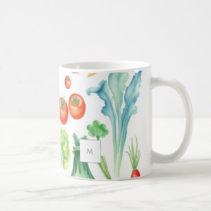 Aquarel groenten groente patroon met monogram koffiemok