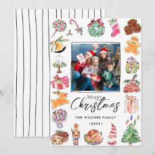 Aquarel handgetekende Kerst foto Feestdagenkaart