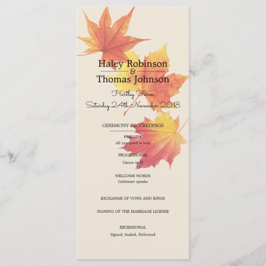 Aquarel herfst bladeren ceremonie programma (Voorkant)