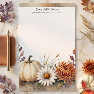 Aquarel Herfst Witte Pompoen Oranje Bloem Briefpapier