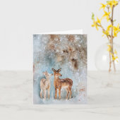 Aquarel Herten Kerst Kaart (Gele Bloem)