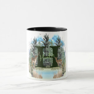 Aquarel Herten Persoonlijk Monogram Letter H Mok