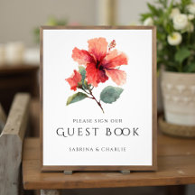 Aquarel Hibiscus Bloem Trouwgastenboek Bord