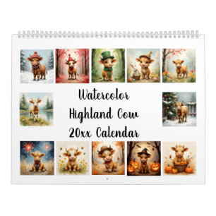 Aquarel Highland Koe 20xx Kalender