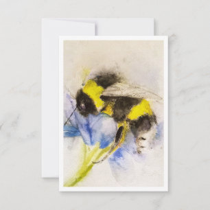 Aquarel Hommeltje op Blauwe Bloem Briefkaart