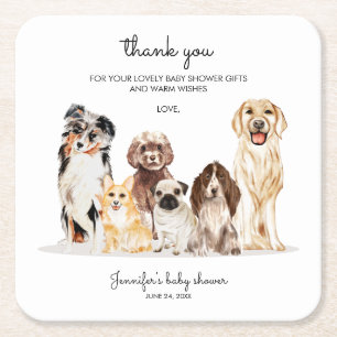 Aquarel Hond Schattig Bedankt babyshower feestje Vierkante Kartonnen Onderzetter