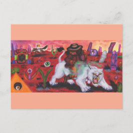 Aquarel Illustratie Jongen rijdt witte leeuwin Feestdagenkaart