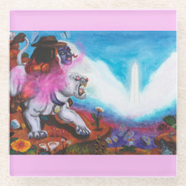 Aquarel Illustratie Jongen rijdt witte leeuwin Glazen Onderzetter