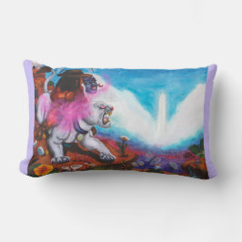 Aquarel Illustratie Jongen rijdt witte leeuwin Kussen