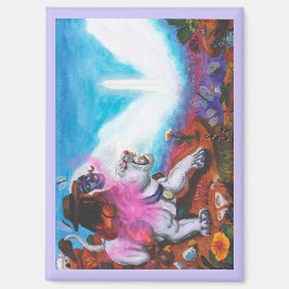 Aquarel Illustratie Jongen rijdt witte leeuwin Magneet