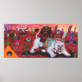 Aquarel Illustratie Jongen rijdt witte leeuwin Poster