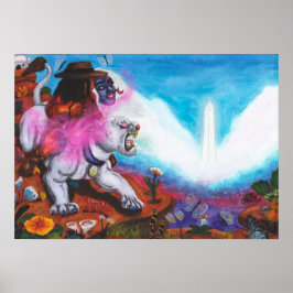 Aquarel Illustratie Jongen rijdt witte leeuwin Poster