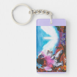 Aquarel Illustratie Jongen rijdt witte leeuwin Sleutelhanger