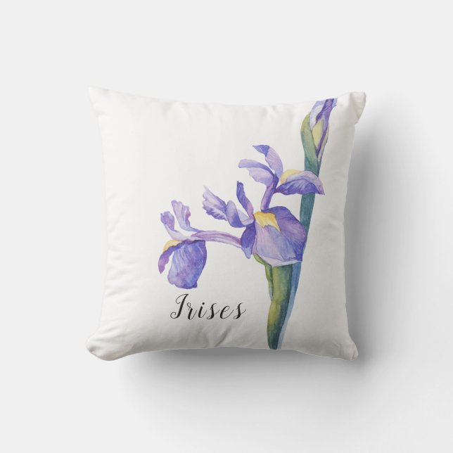Aquarel Iris Bloemen Kussen (Voorkant)