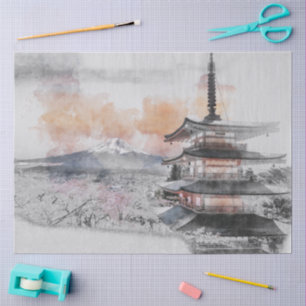 Aquarel Japanse Pagode & Fuji Tissuepapier