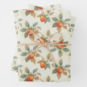 Aquarel kaki fruit en bloemen inpakpapier vel