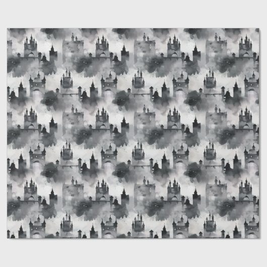 Aquarel kastelen inpakpapier - zwart & wit (Vlak)