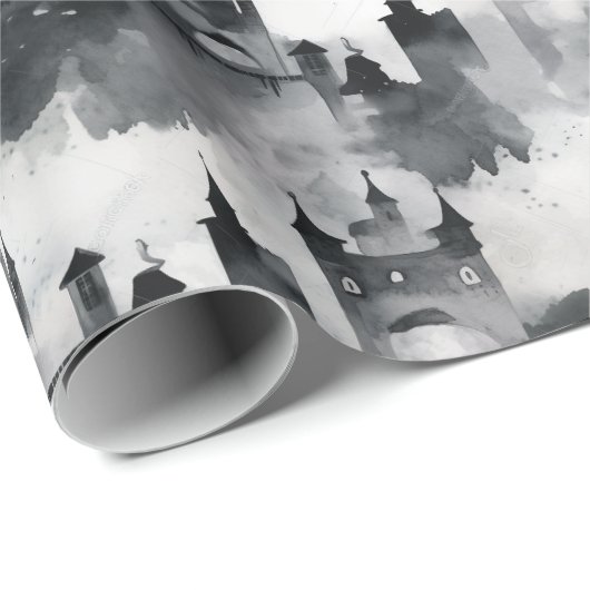 Aquarel kastelen inpakpapier - zwart & wit (Rol Hoek)