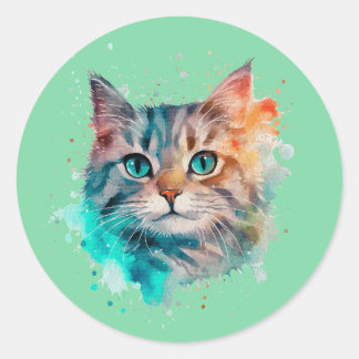 aquarel kat kunst ronde sticker