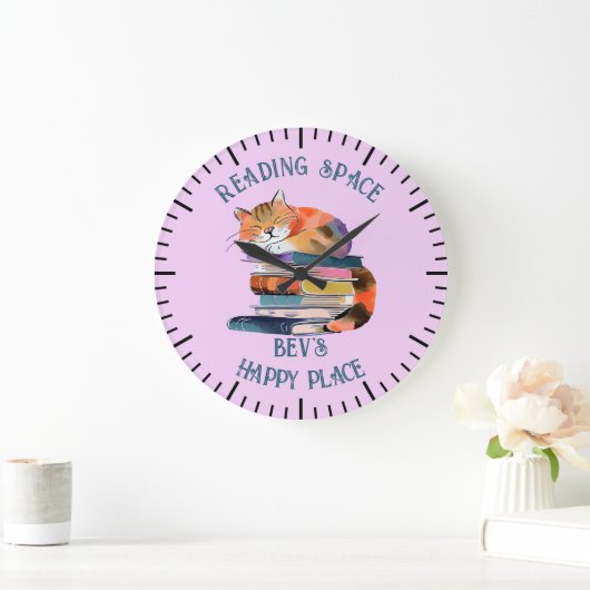 Aquarel Kat met Boeken Grote Klok (Huis)