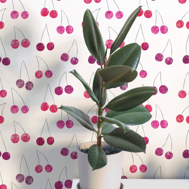 Aquarel Kersenpatroon Behang (Sweet watercolor cherry pattern art wallpaper)