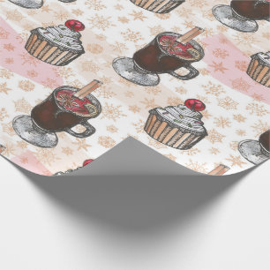 Aquarel kerst cupcake handgetekend cadeaupapier