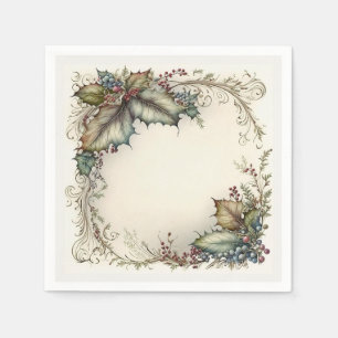 Aquarel Kerst Holly Elegant Klassiek Vintage Servet
