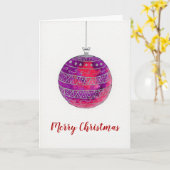 Aquarel Kerst paarse bauble Kaart (Gele Bloem)