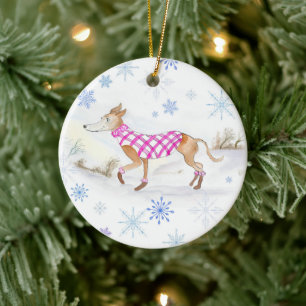 Aquarel Kerst Whippet in Trui Keramisch Ornament