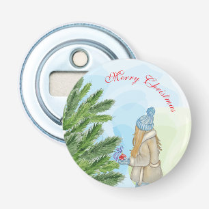 Aquarel Kerstboom Papier Borden Button Flesopener