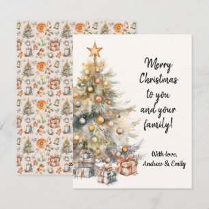 Aquarel kerstboom Wenskaart Feestdagenkaart